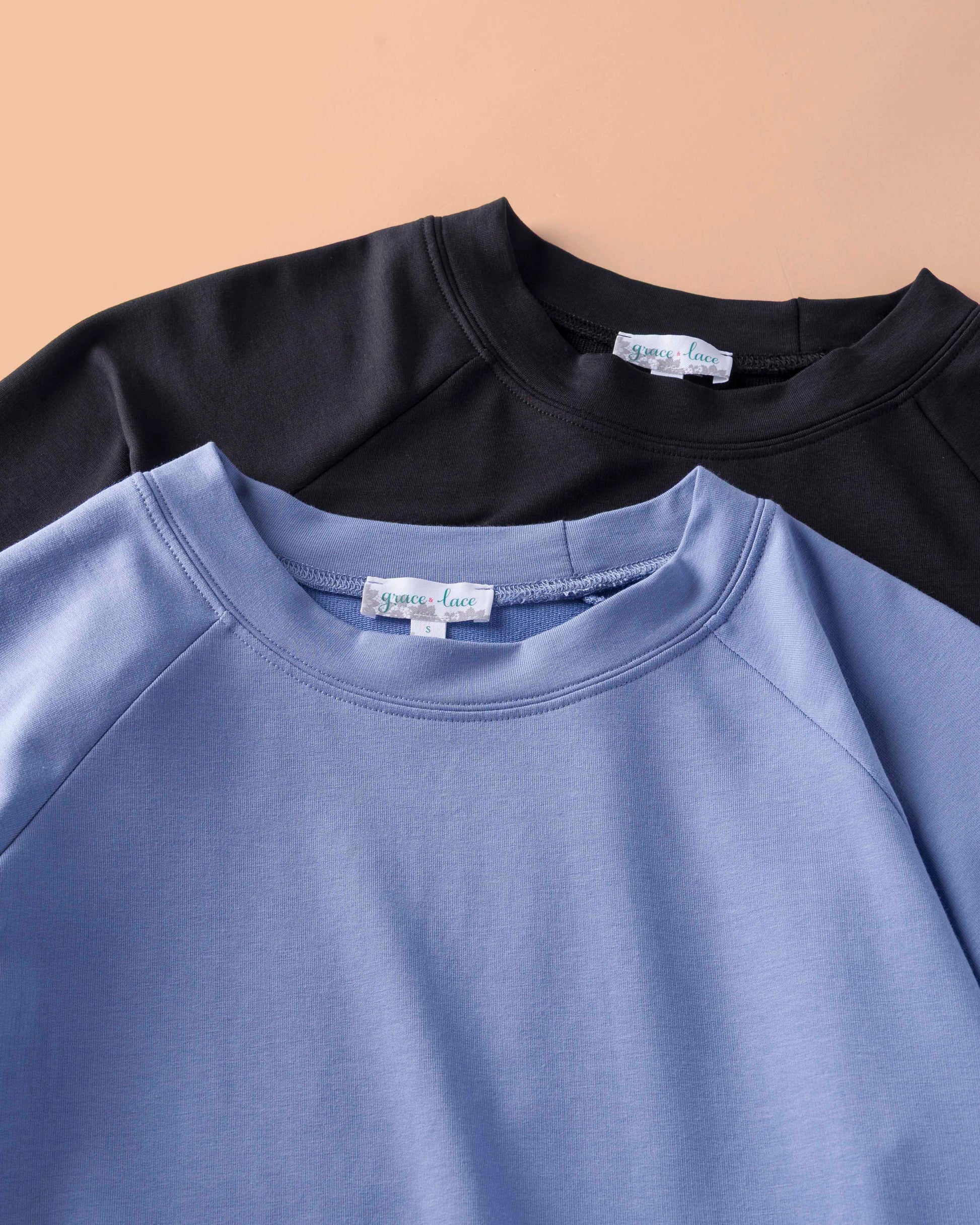 Everyday 3/4 Sleeve Crew Neck Black Sweatshirt