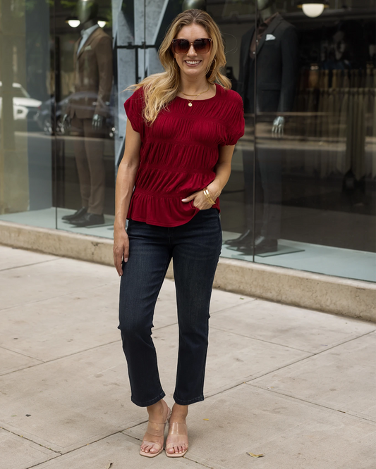 Red smocked top