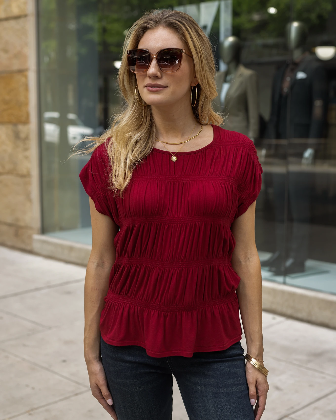 Shirred Smocked Perfect Red Top Perfect Red / XL Shirred Smocked Perfect Red Top Perfect Red / XL