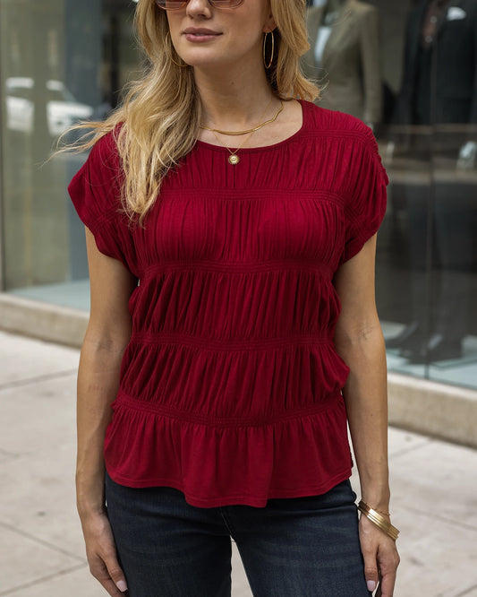 Red smocked top