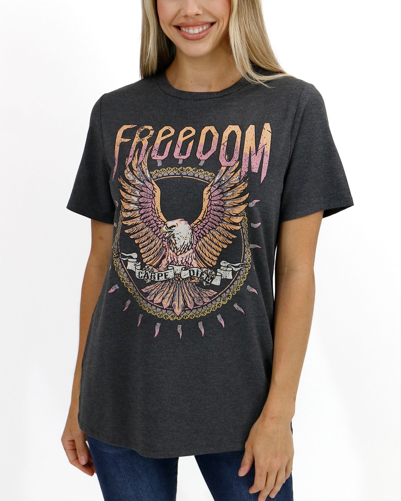 Front stock shot of Girlfriend Fit Graphic Tee - Freedom