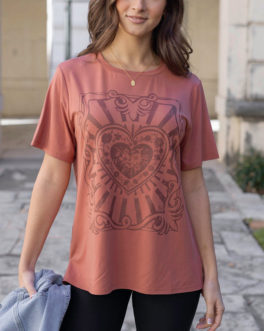 front view of retro heart graphic tee