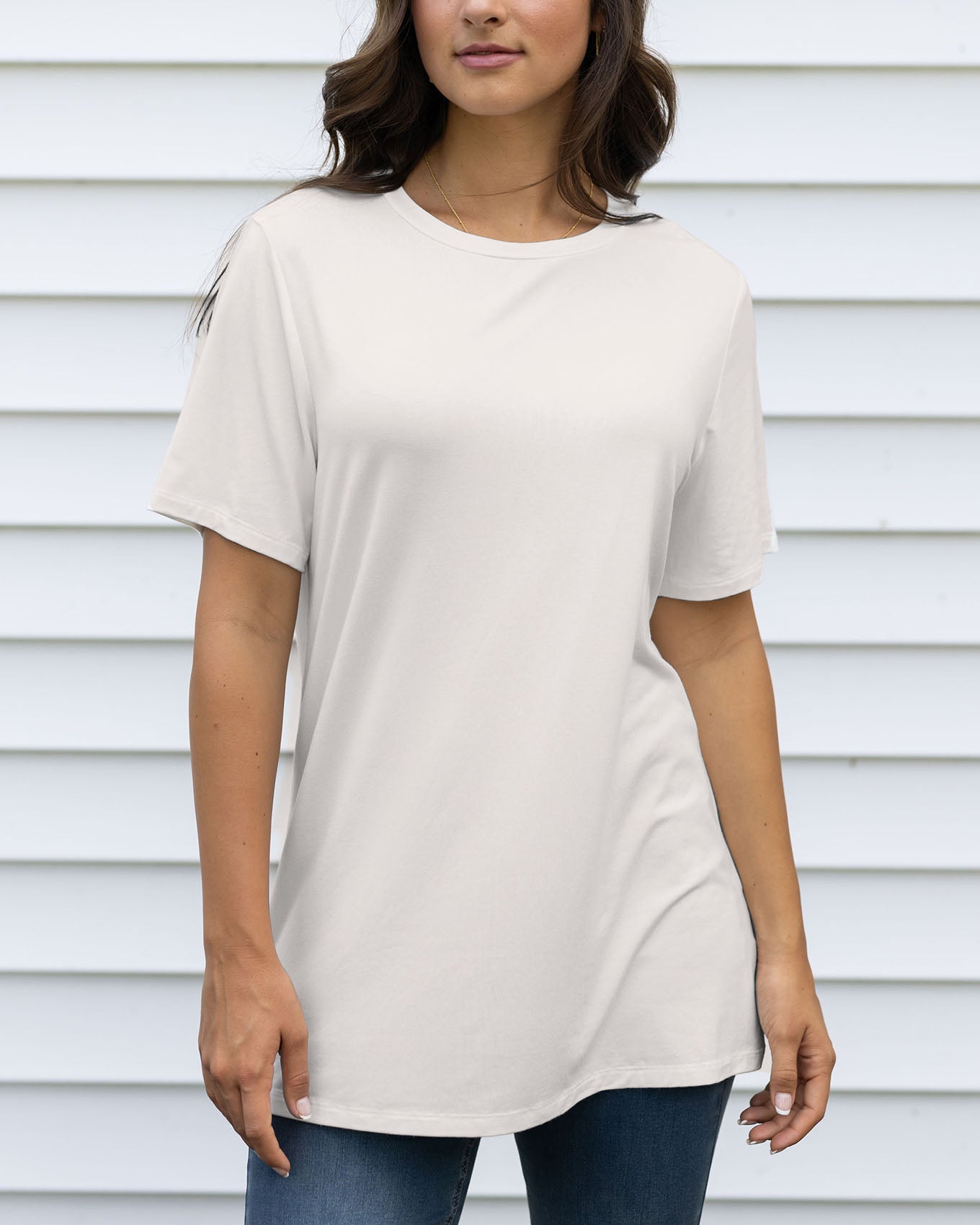 front view girlfriend basic fit tee in cream