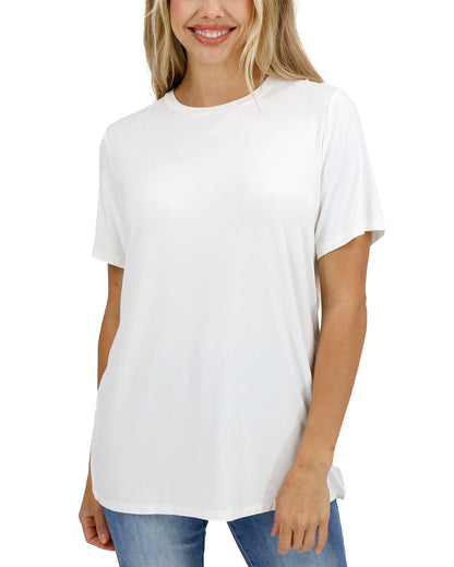 front view stock shot girlfriend basic fit tee in ivory