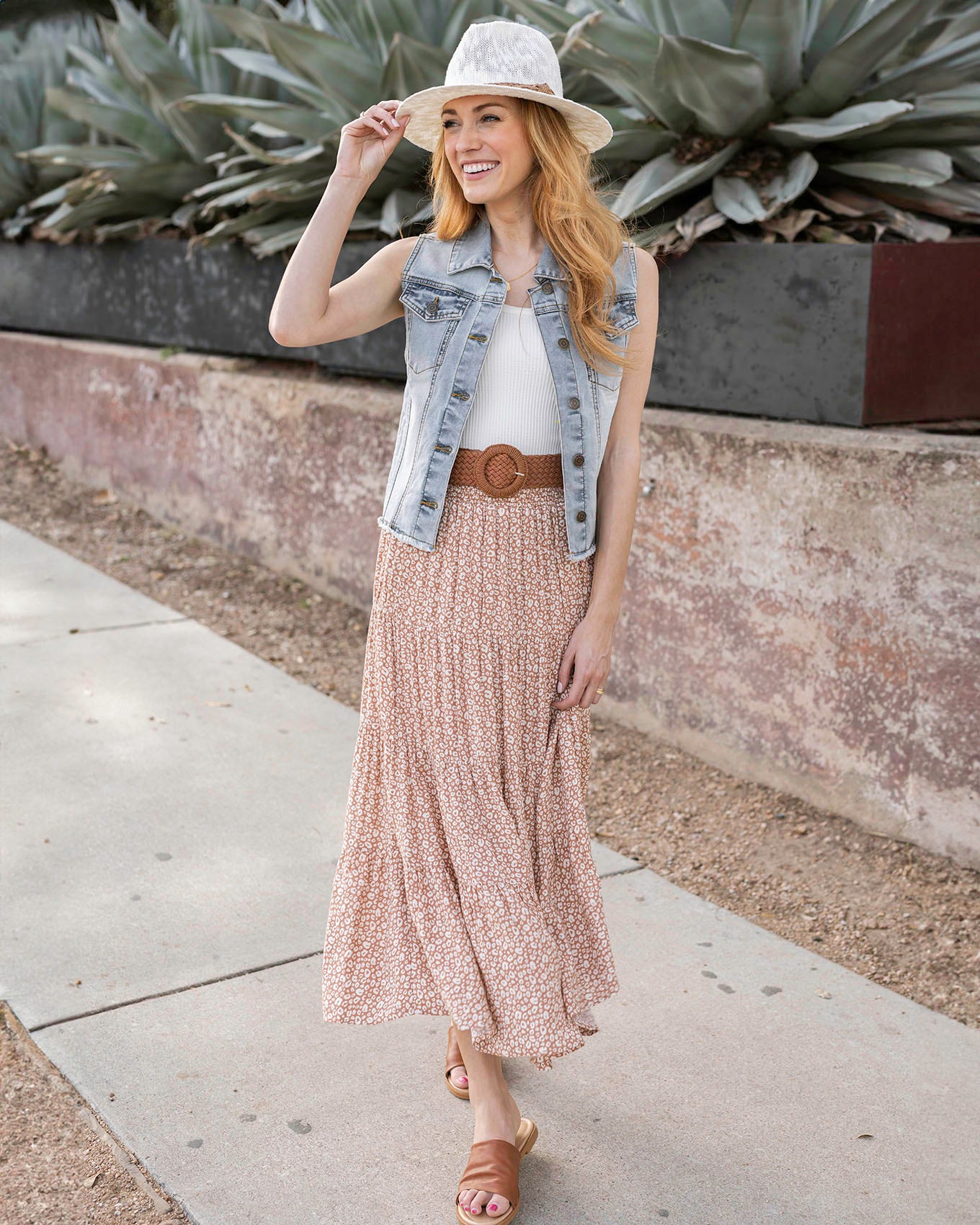 Styled view of Neutral Mini Cheetah Go-To Tiered Skirt