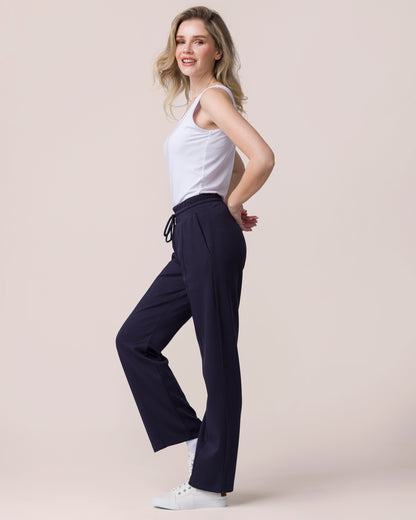 Navy Blue Scuba Pants with pockets side view