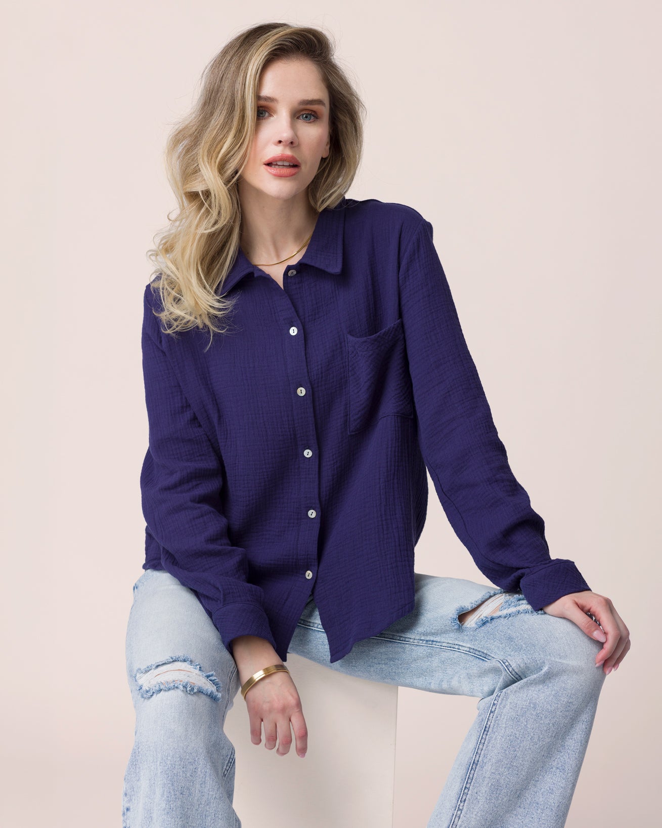 Effortless Button-Up in Navy