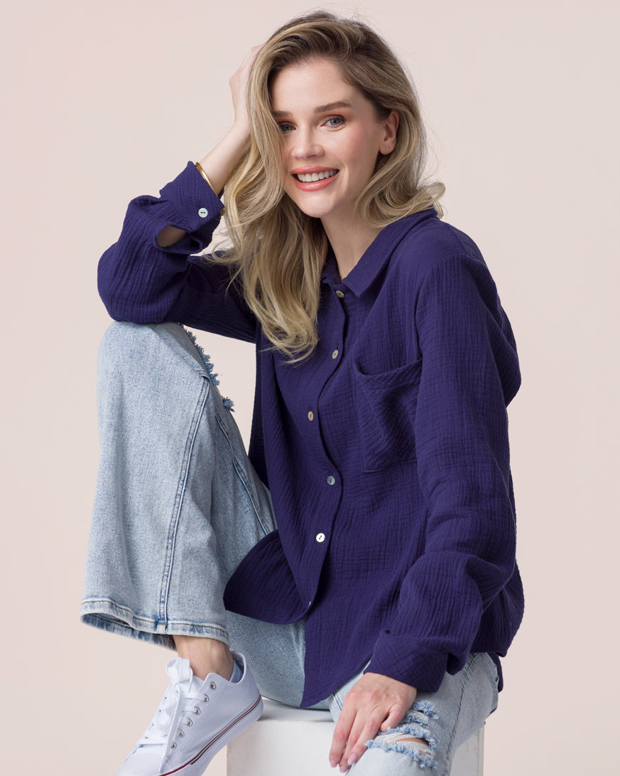 Effortless Button-Up in Navy