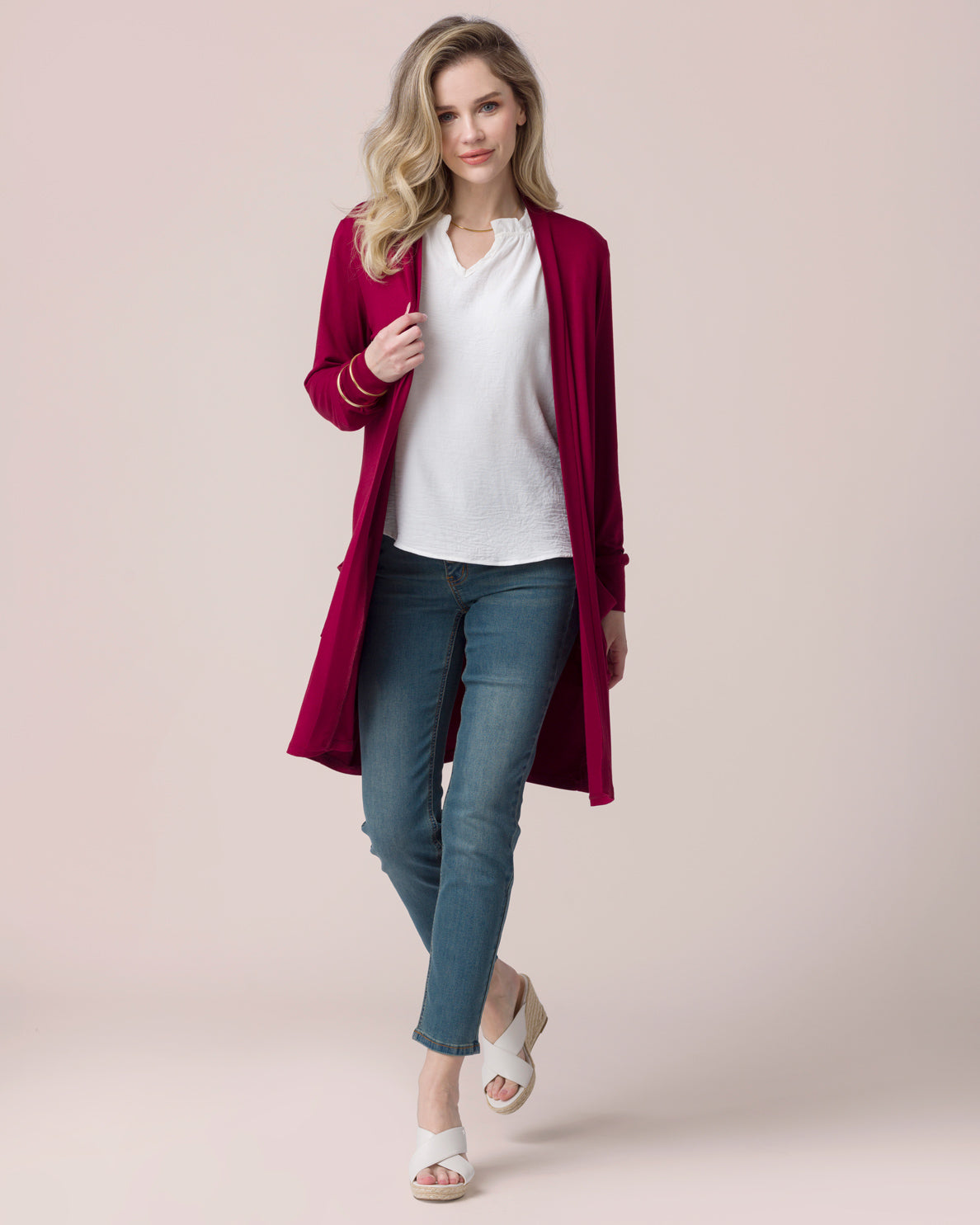 Everyday Essential Cardigan with Pockets - Burgundy