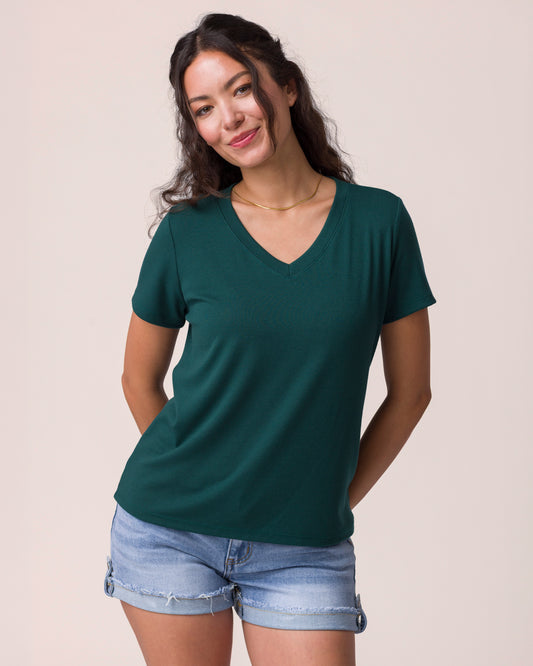 Best with shorts
 Fit V-Neck Tee in Emerald Green