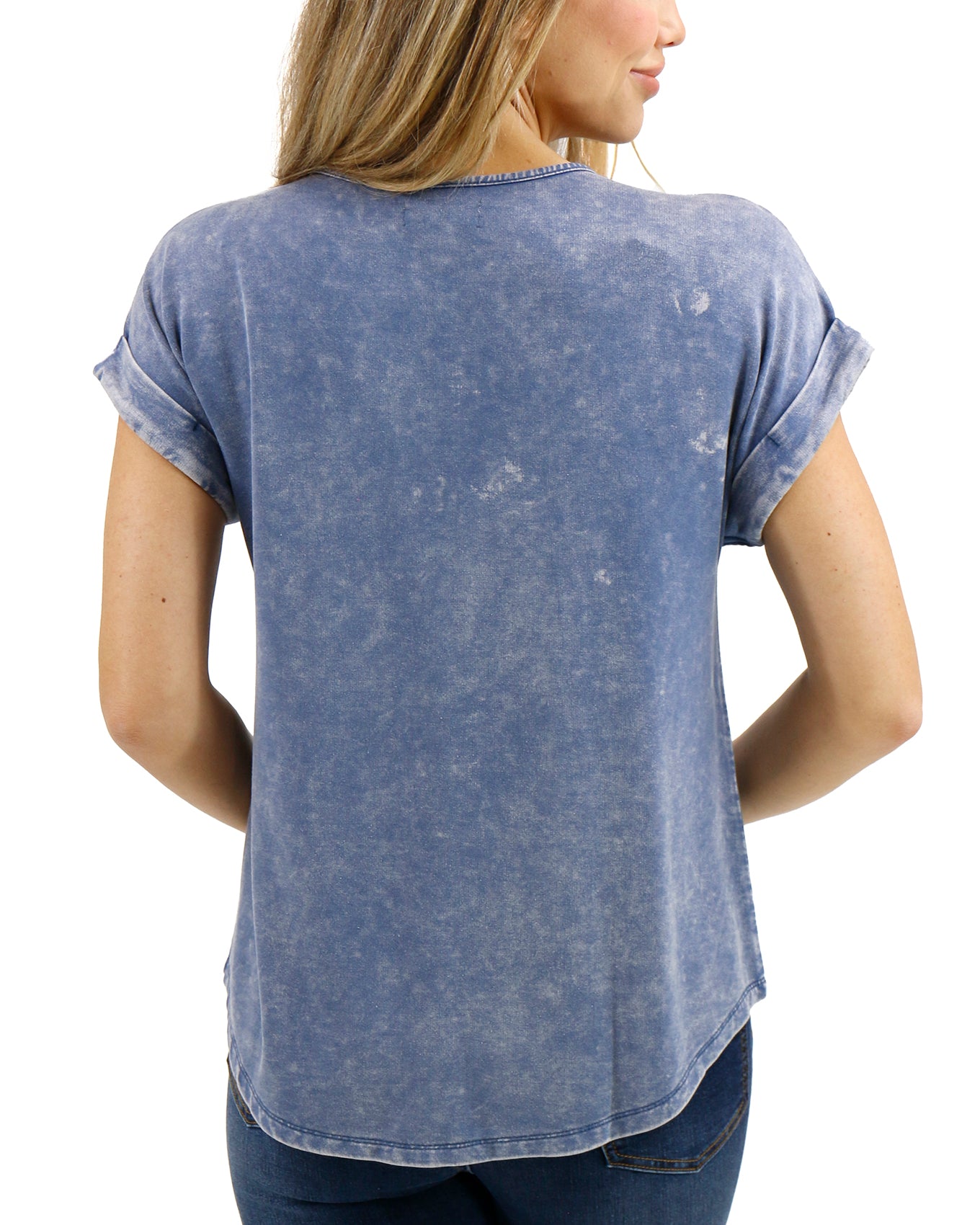 Back stock shot of Washed Navy Henley Mineral Washed Tee