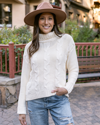 High Neck Ivory Cable Knit Sweater - Grace and Lace High Neck Ivory Cable Knit Sweater - Grace and Lace