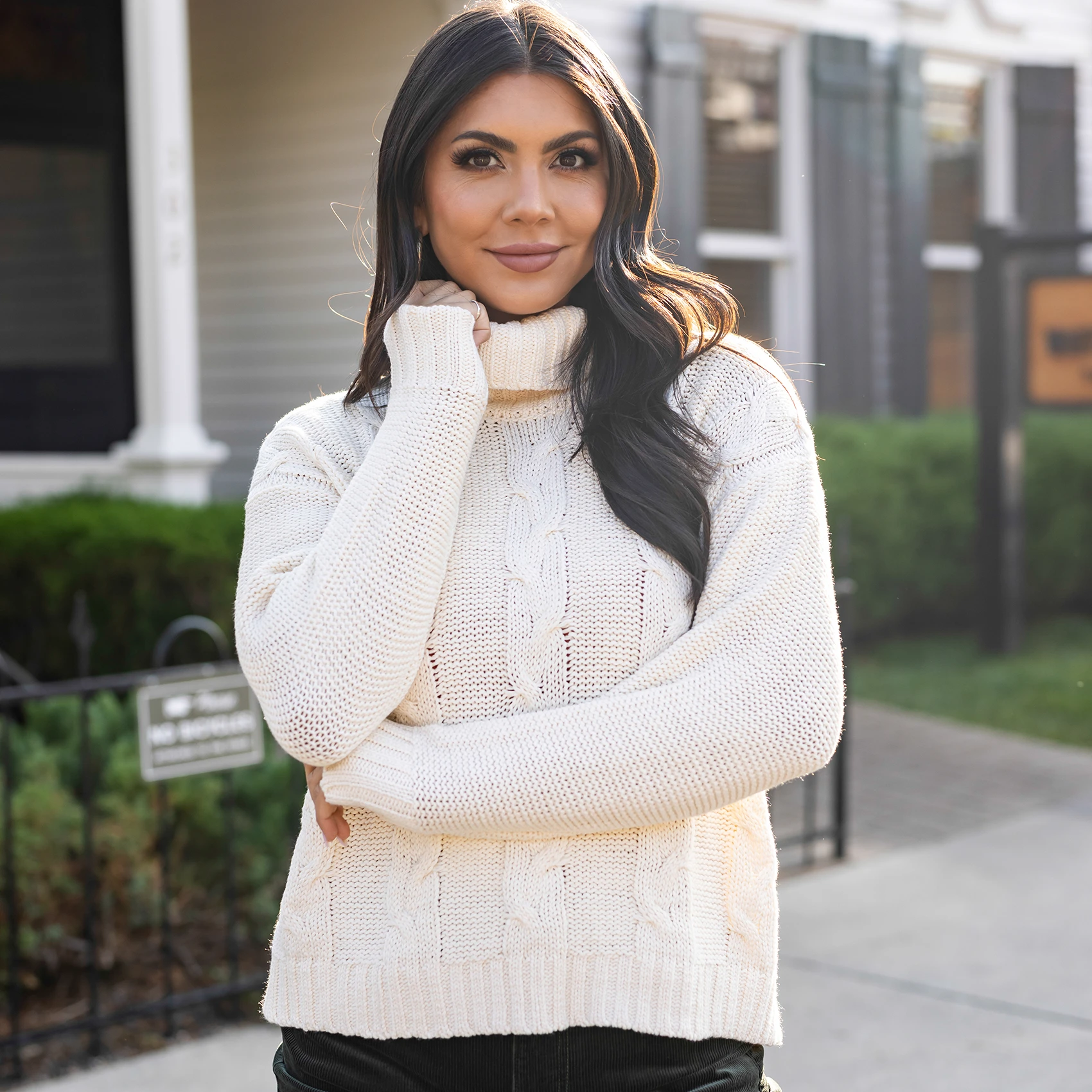 High Neck Ivory Cable Knit Sweater - Grace and Lace High Neck Ivory Cable Knit Sweater - Grace and Lace