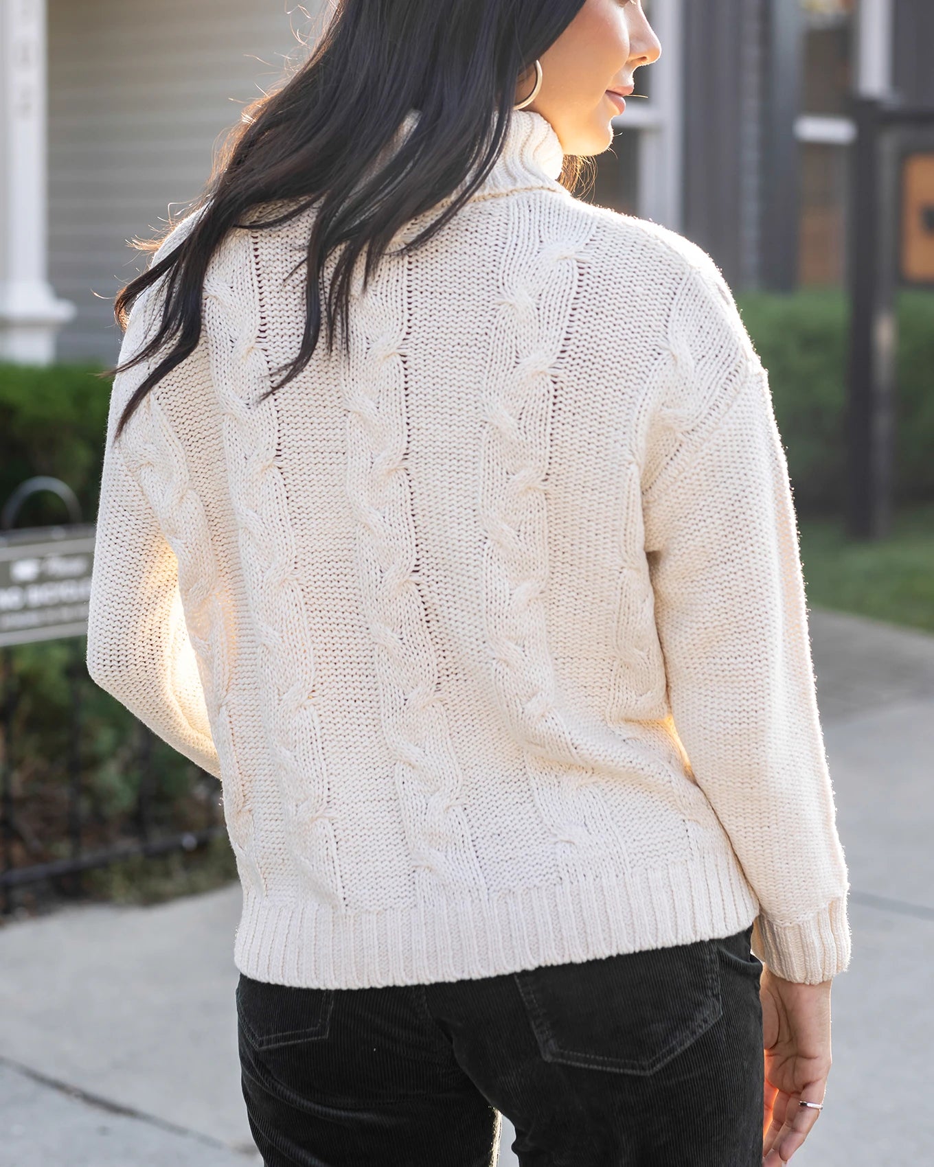 High Neck Ivory Cable Knit Sweater - Grace and Lace High Neck Ivory Cable Knit Sweater - Grace and Lace