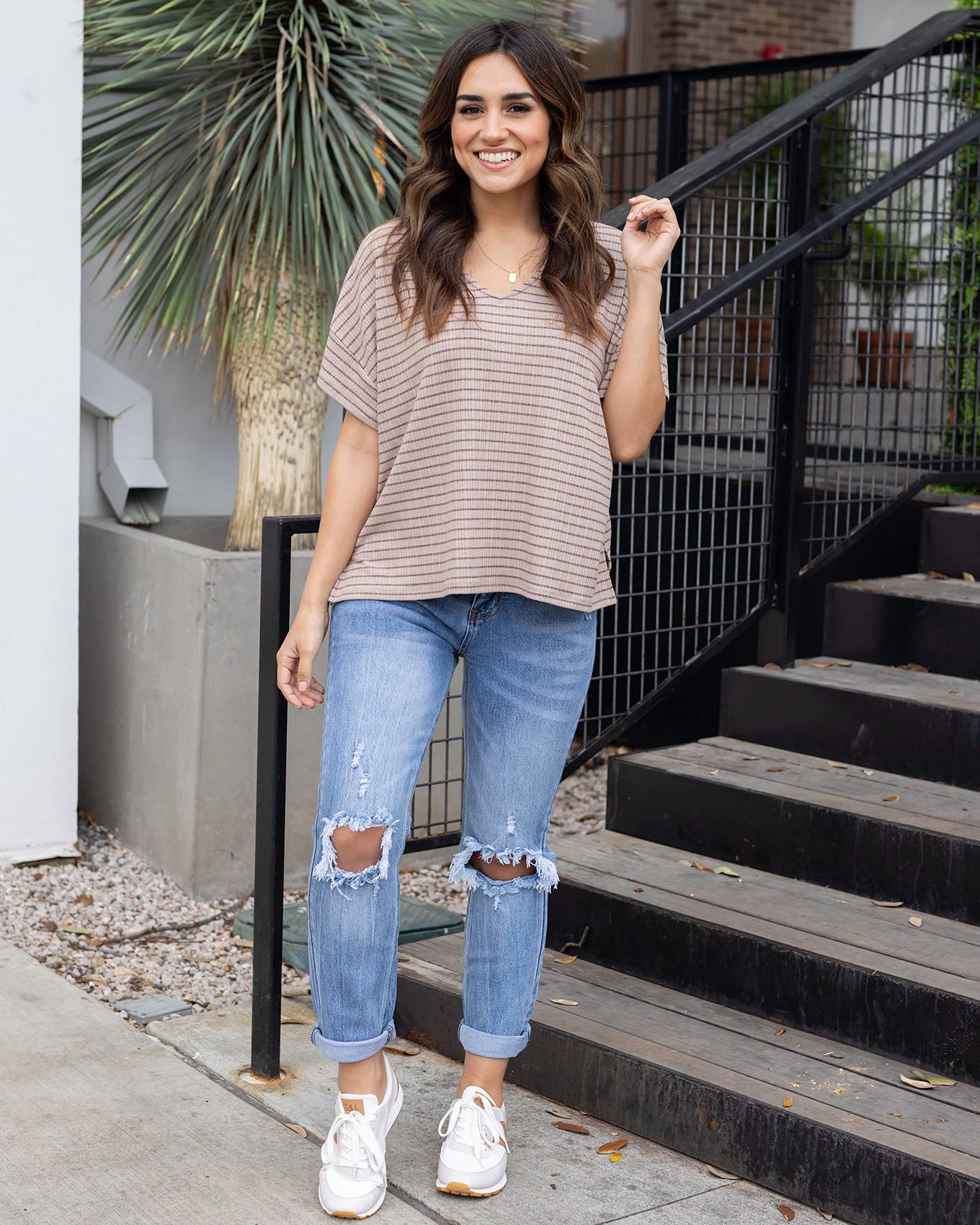 Coziest Tan and Black Stripe Dolman Lounge Top