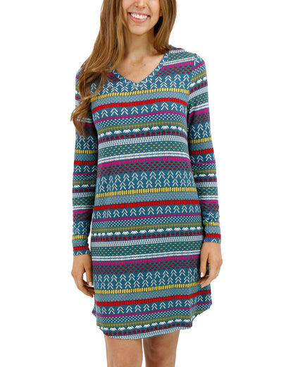 Front view stock shot of Multi Intarsia Holiday Sleep Shirt Dress