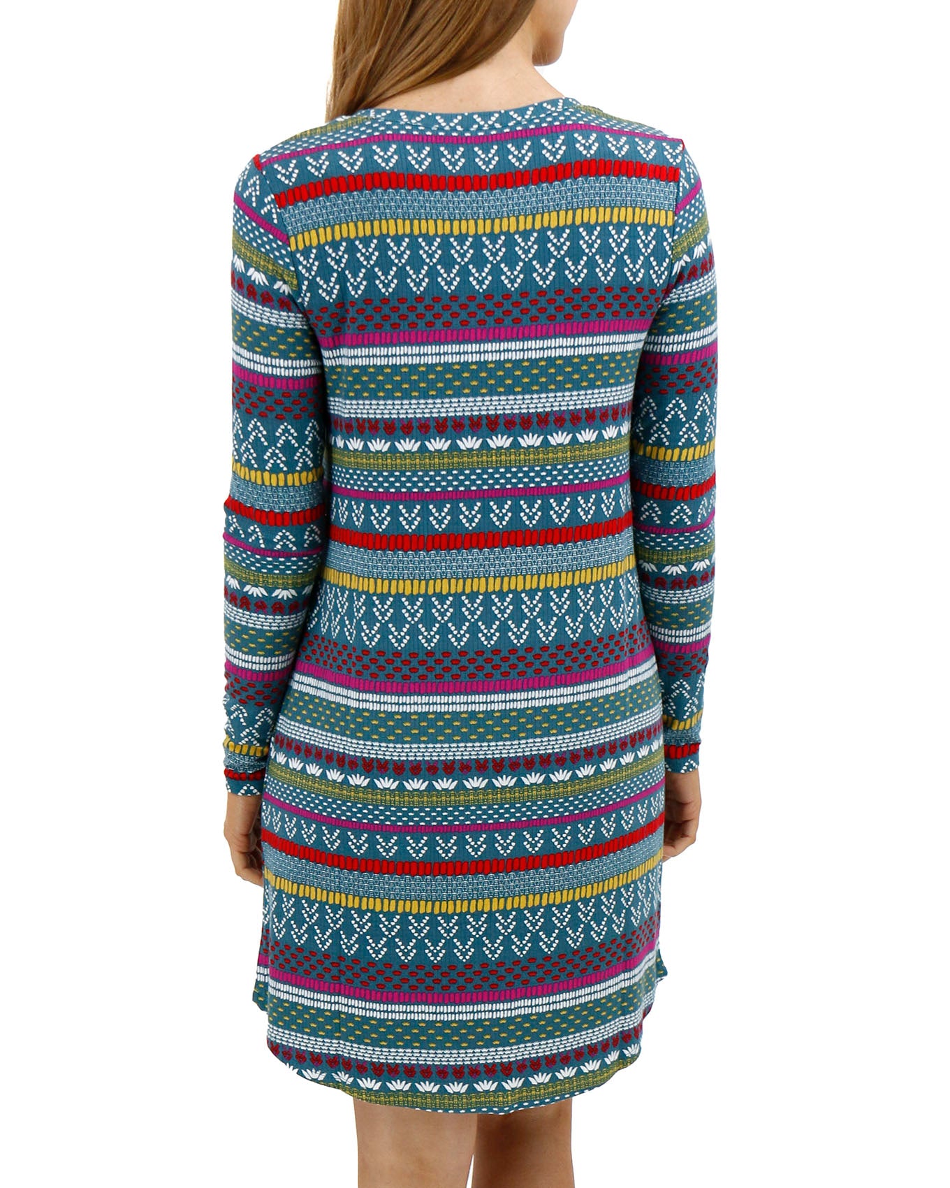 Back view stock shot of Multi Intarsia Holiday Sleep Shirt Dress