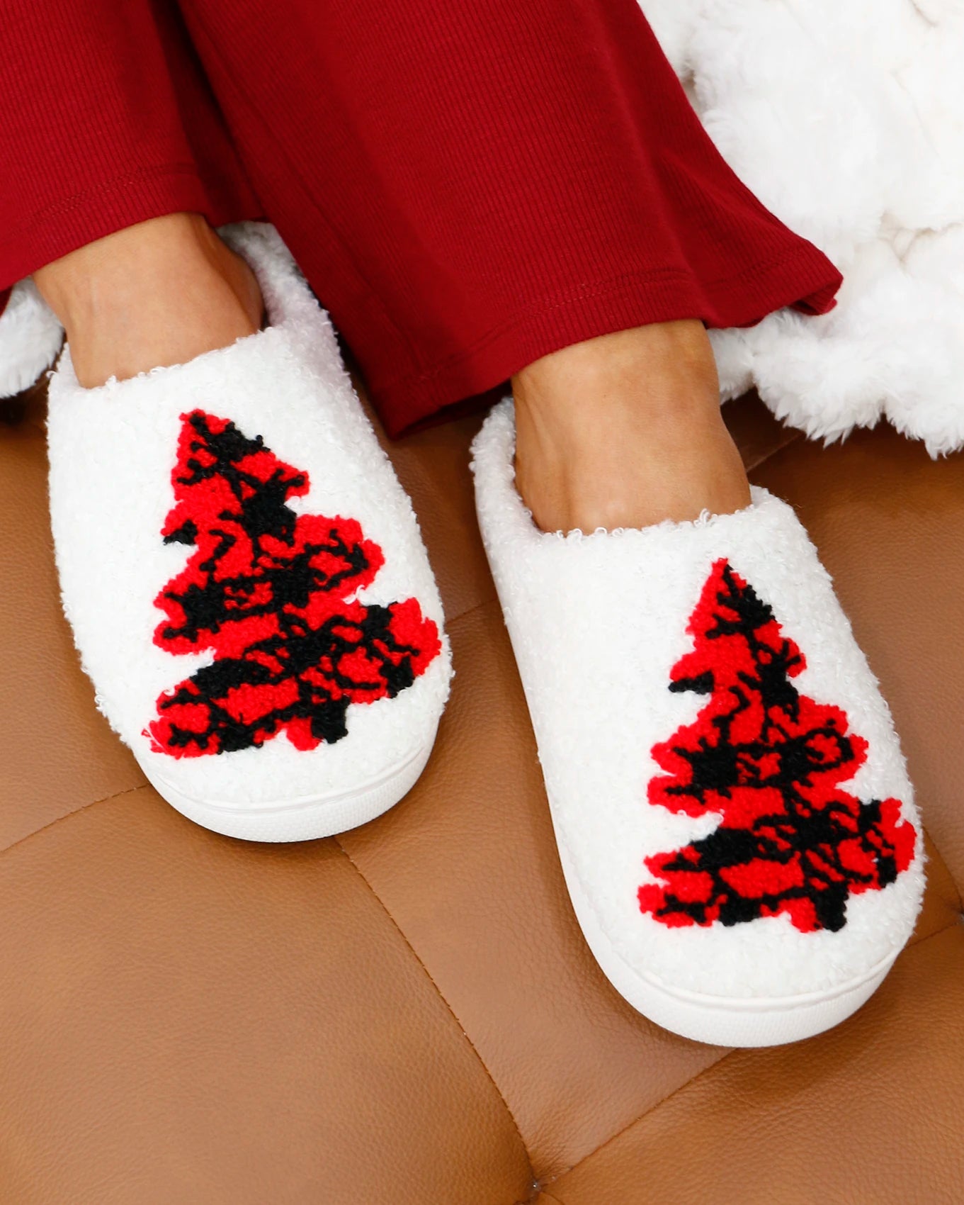 Holiday Plaid Christmas Tree Slippers - FINAL SALE