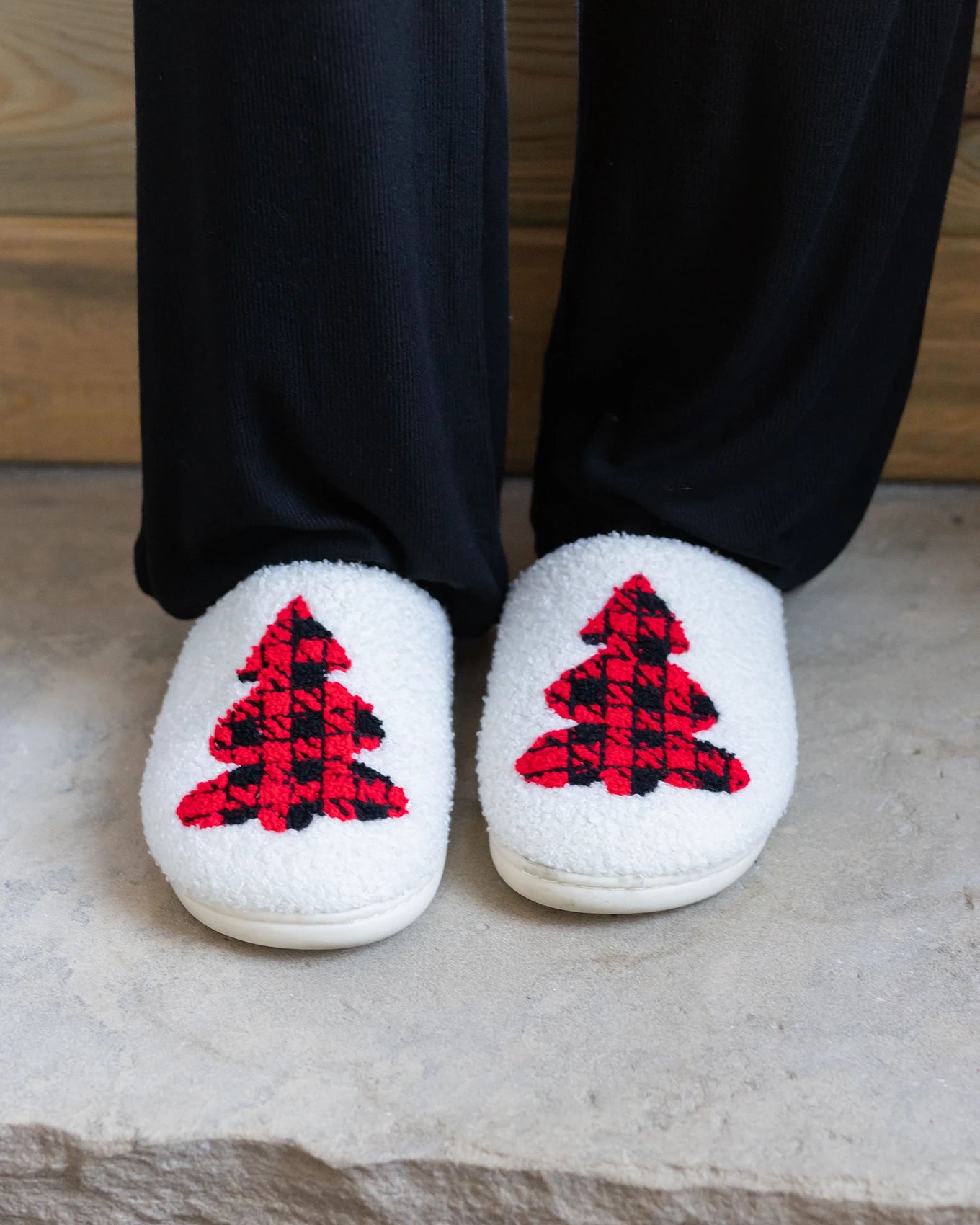 Holiday Plaid Christmas Tree Slippers - FINAL SALE