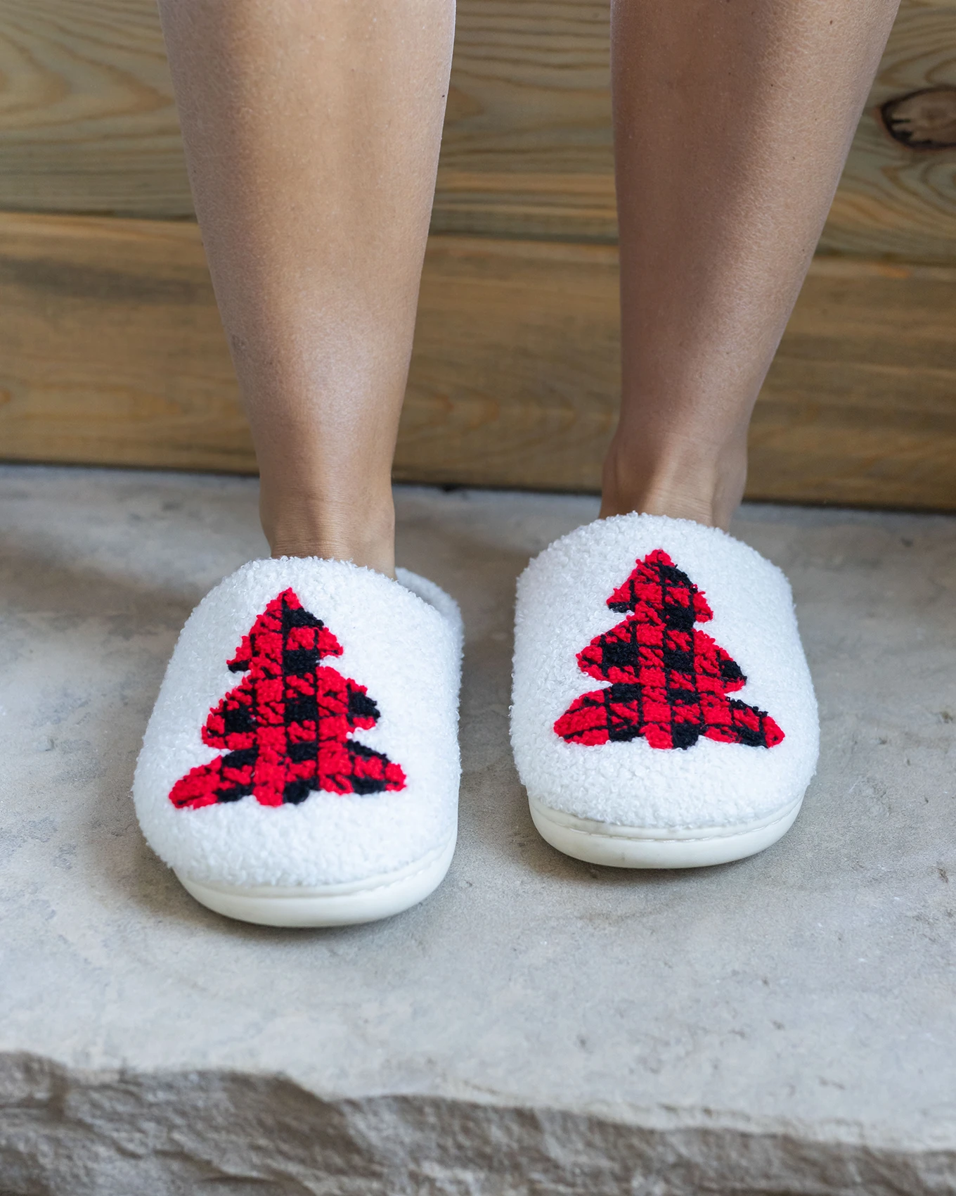 Holiday Plaid Christmas Tree Slippers - FINAL SALE
