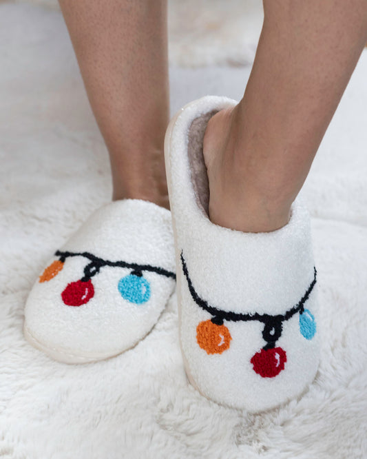 Front view of Christmas Lights Holiday Slippers