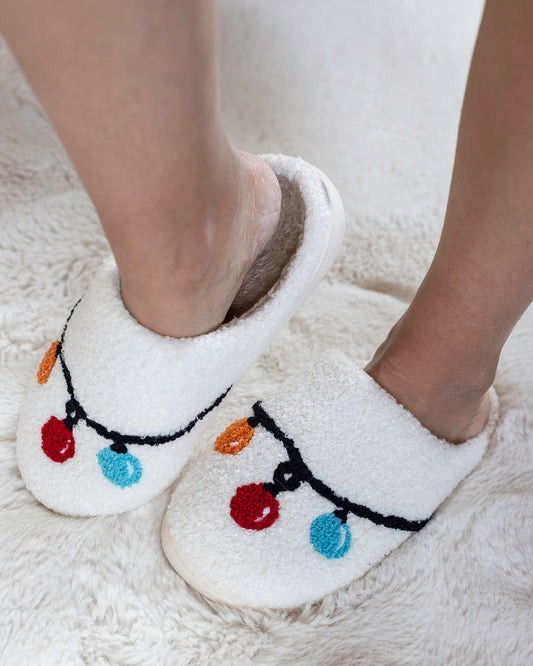 Front view of Christmas Lights Holiday Slippers