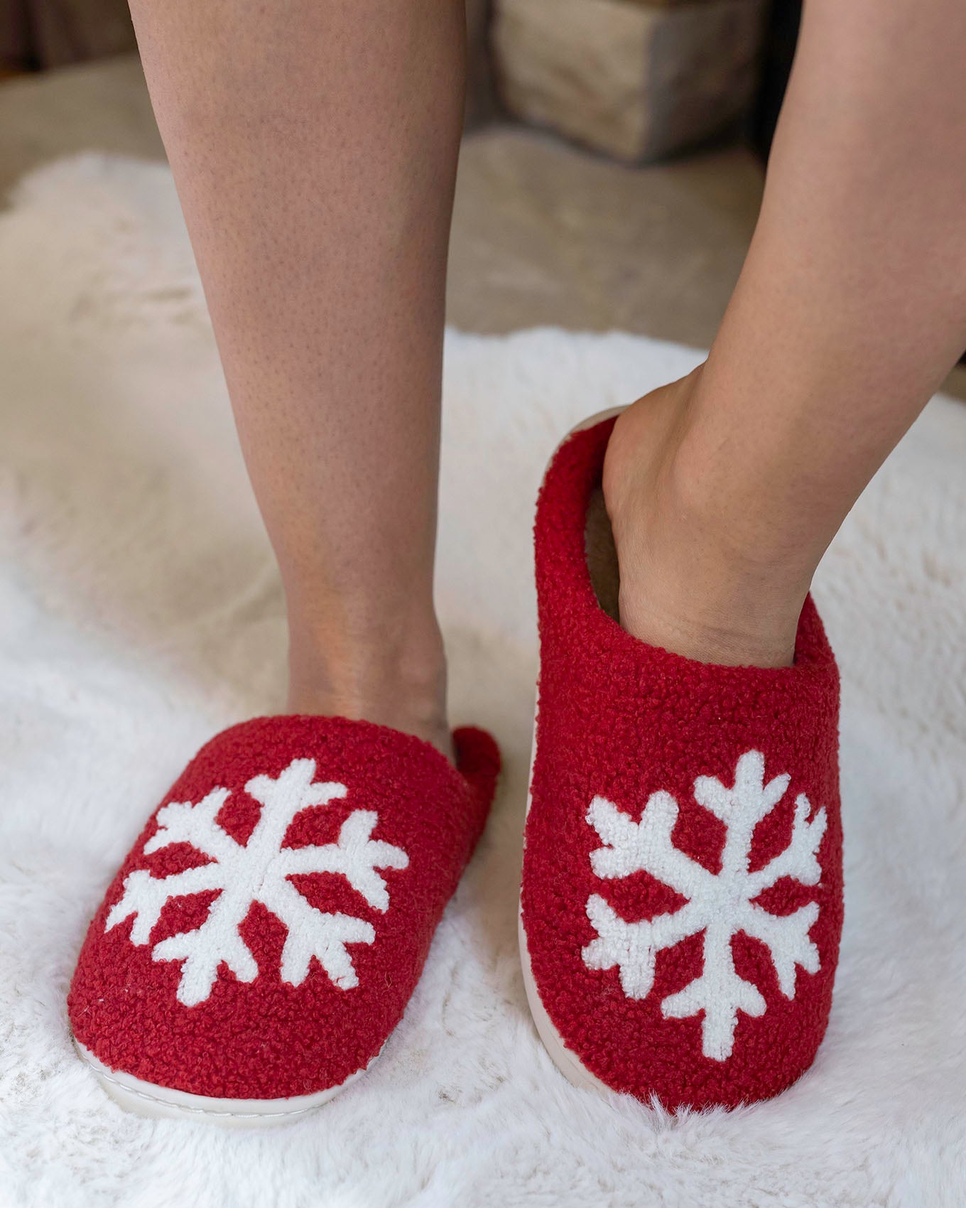 Front view of Snowflake Holiday Slippers