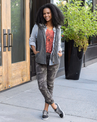styled view charcoal hooded cable knit vest