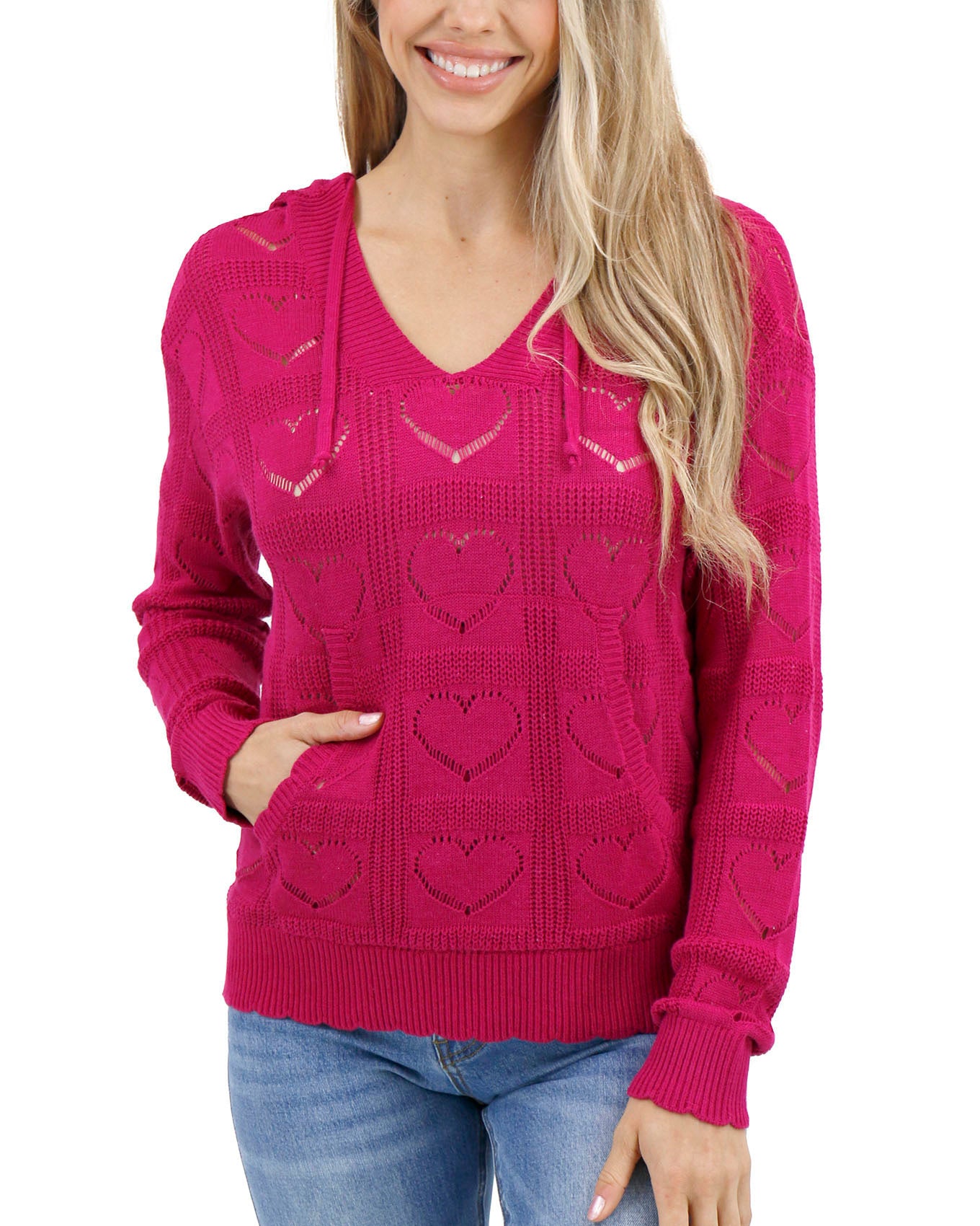 front view stock shot of heart pointelle sweater