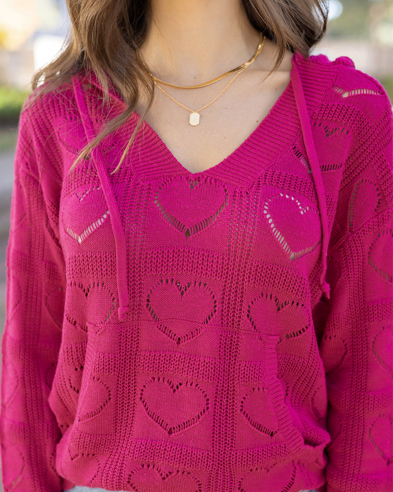 Hooded Heart Pointelle Knit Sweater - Grace and Lace