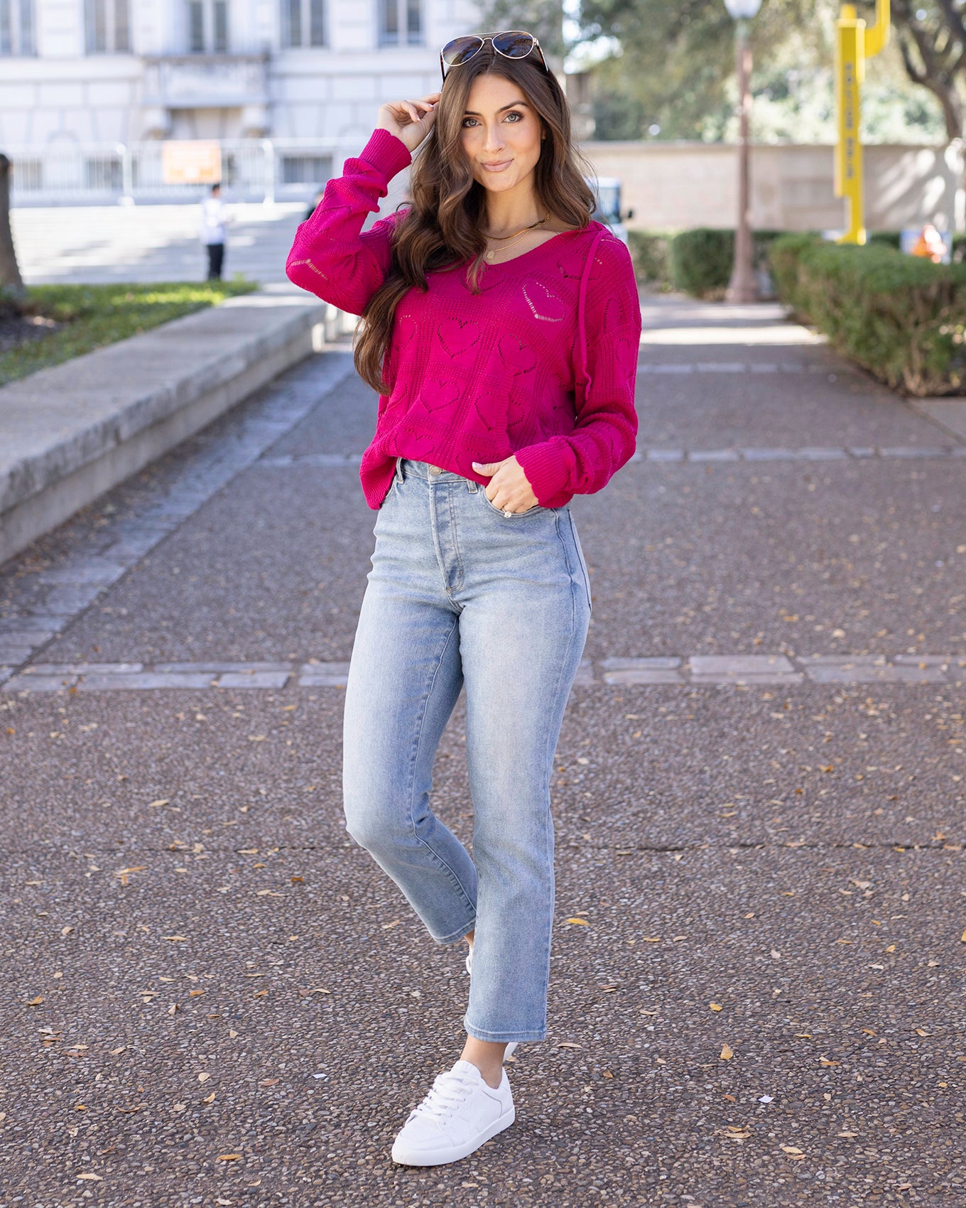 styled view of heart pointelle sweater