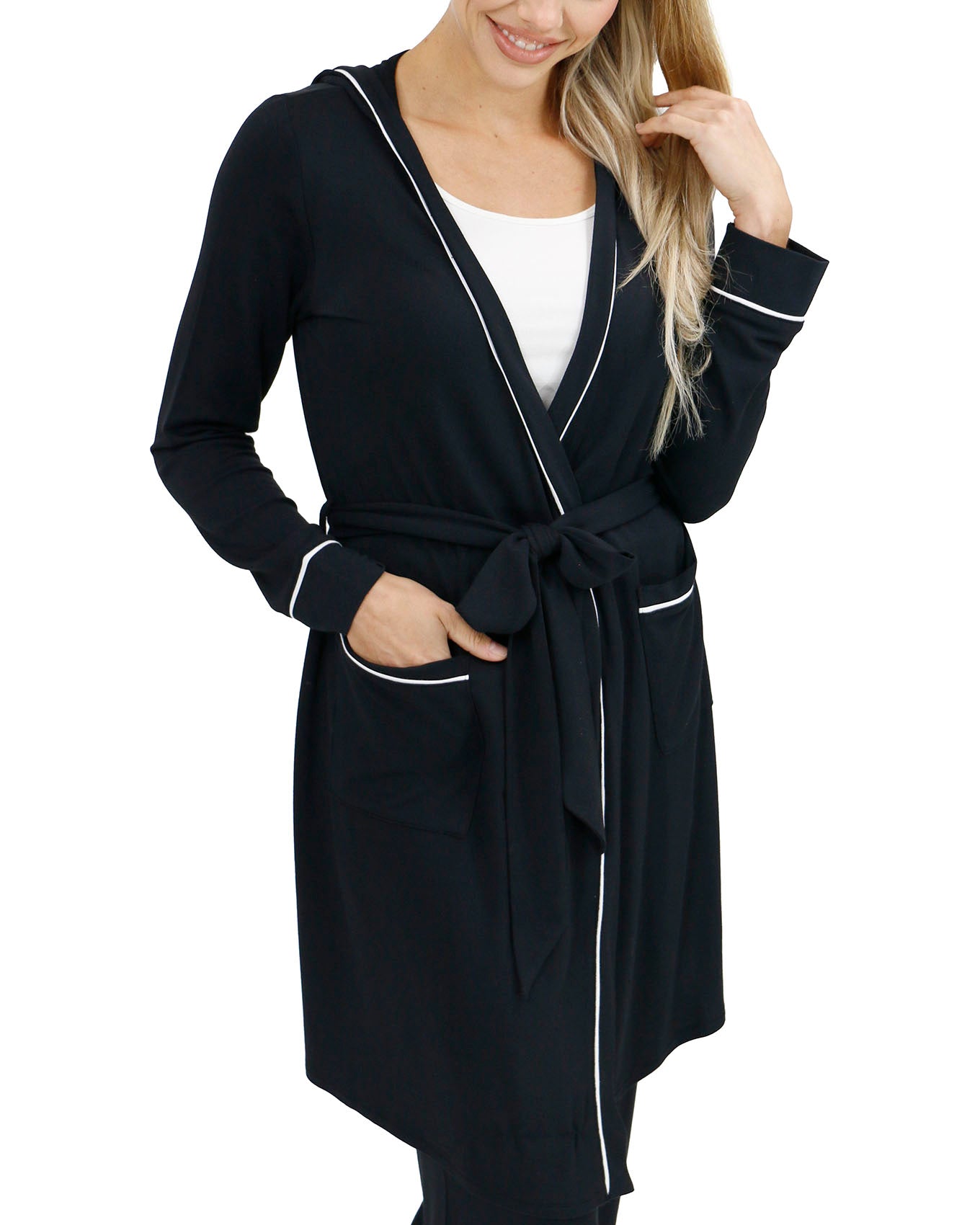 front view stock shot of hooded modal robe