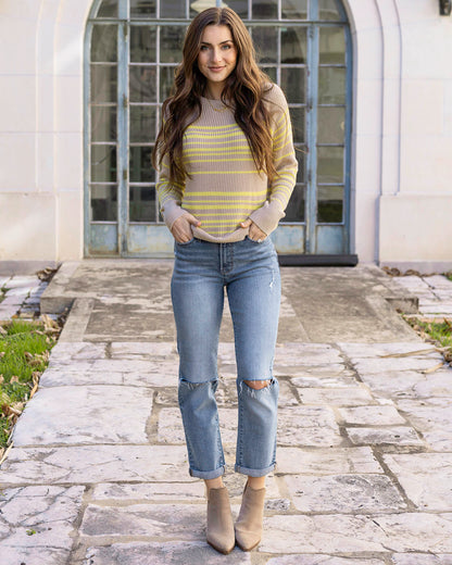 Full body view of Lemon Lines Lightweight Sweater