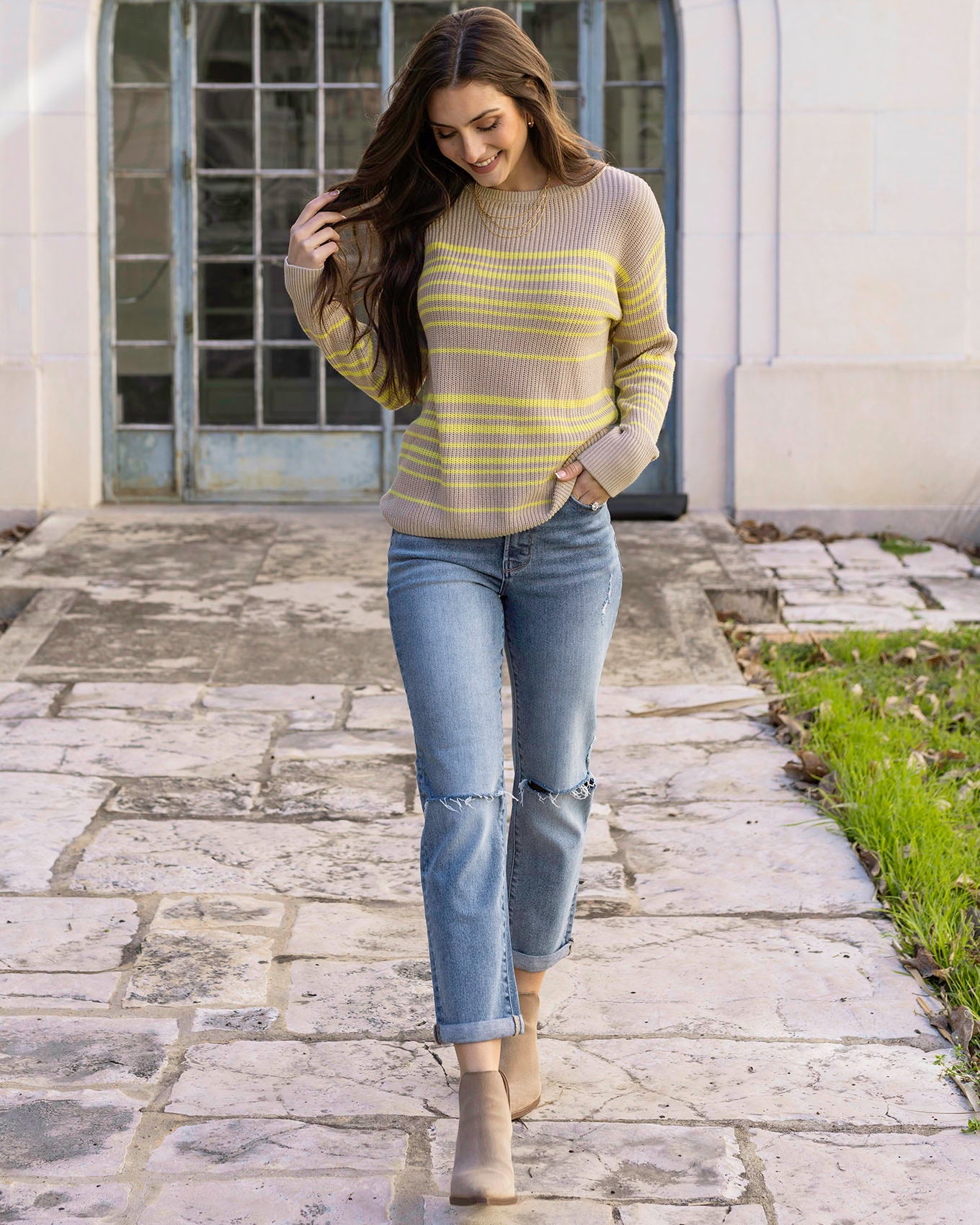 Full styled view of Lemon Lines Lightweight Sweater