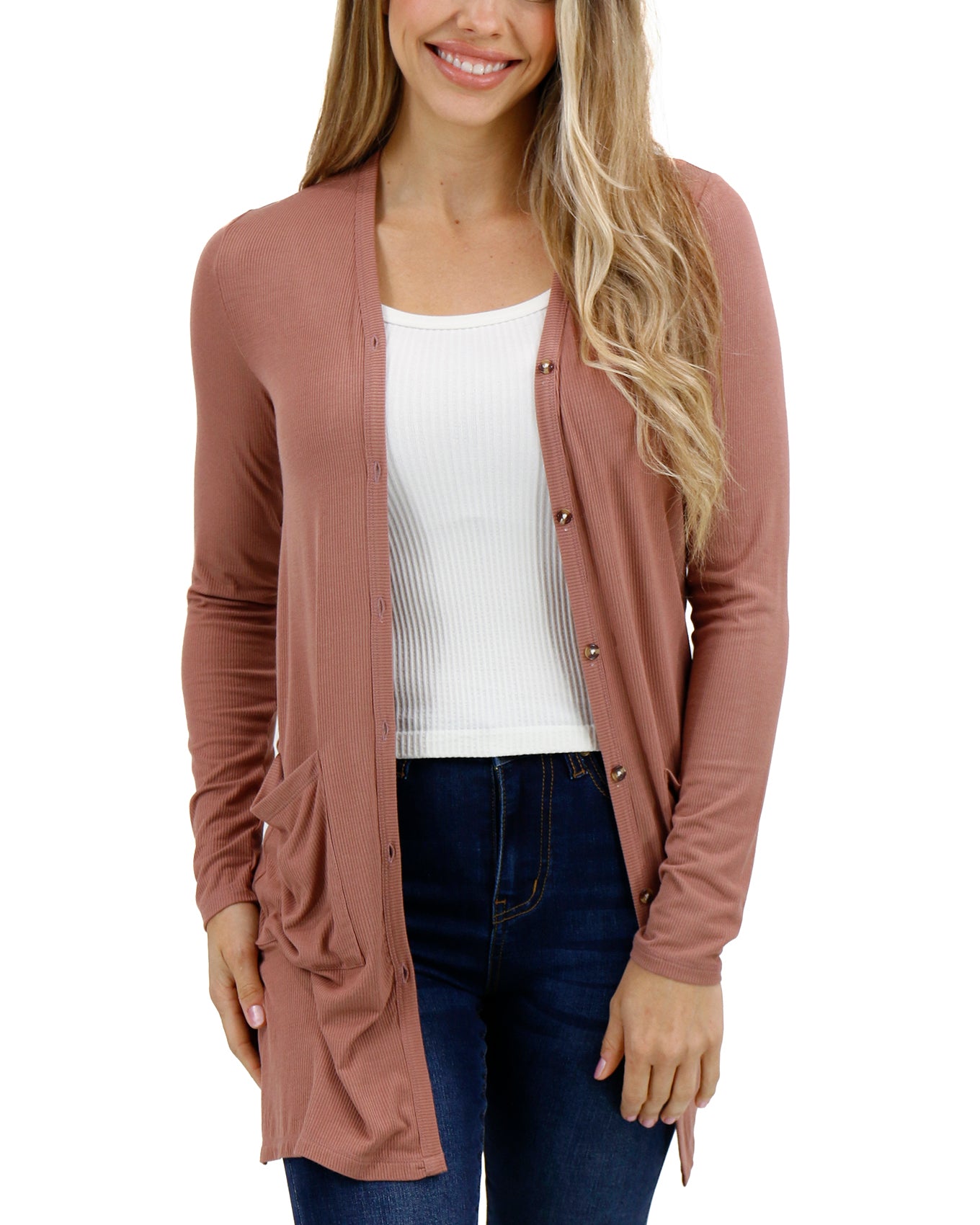 Front stock shot of Clay Rose Lightweight Ribbed Cardigan