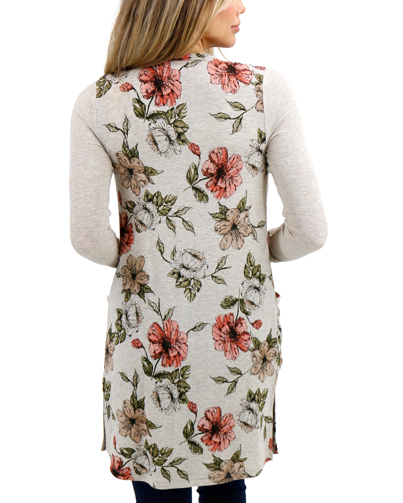 Back stock shot of Floral Lightweight Ribbed Cardigan