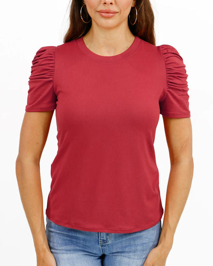 Front view ruched top in desert clay