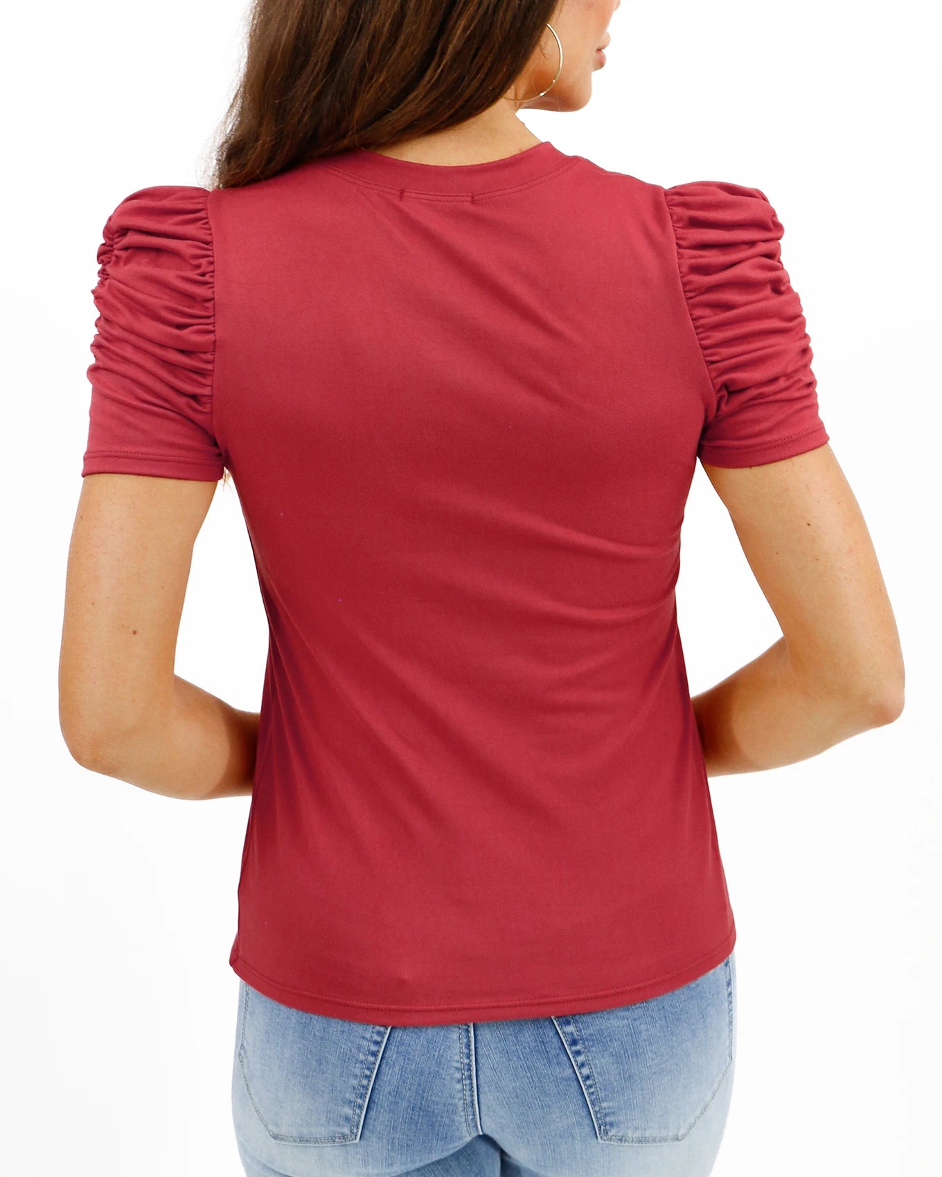 Back view ruched top in desert clay