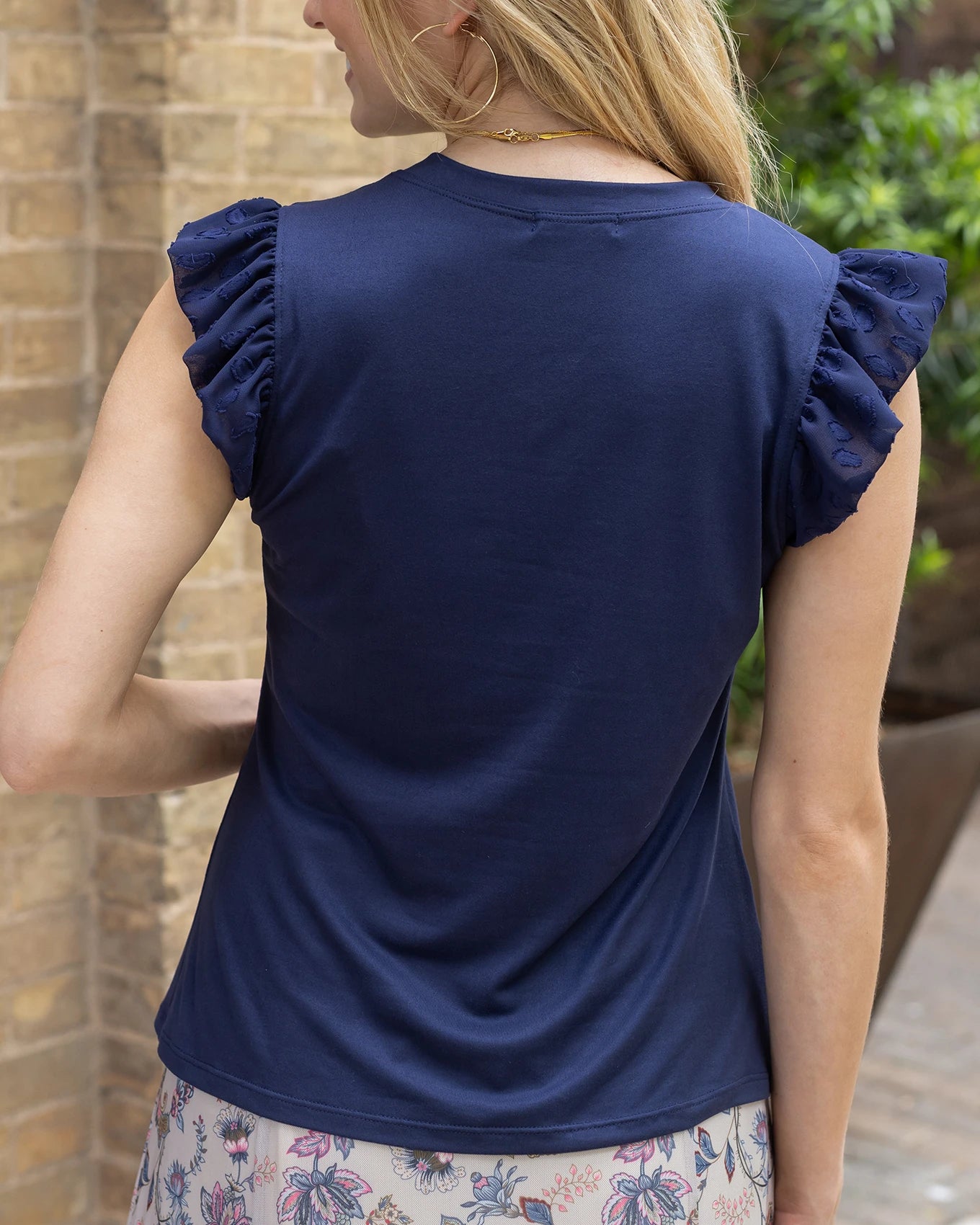Live-In Navy Ruffle Sleeve Top