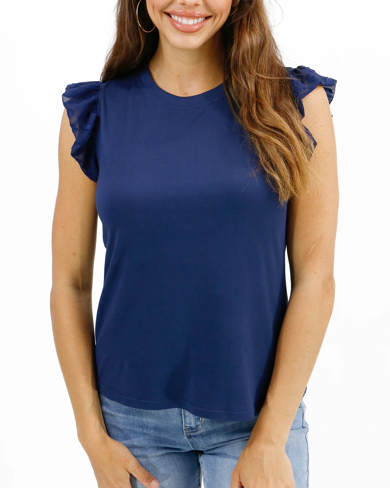 Live-In Navy Ruffle Sleeve Top