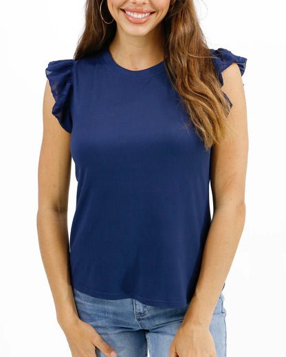 Live-In Navy Ruffle Sleeve Top
