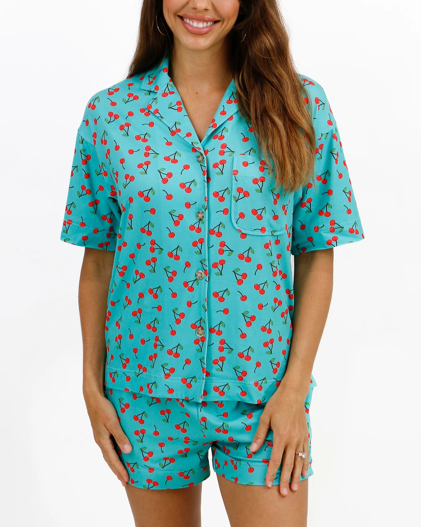 Live-In Short Sleeve Pajama Set in Cherry Print
