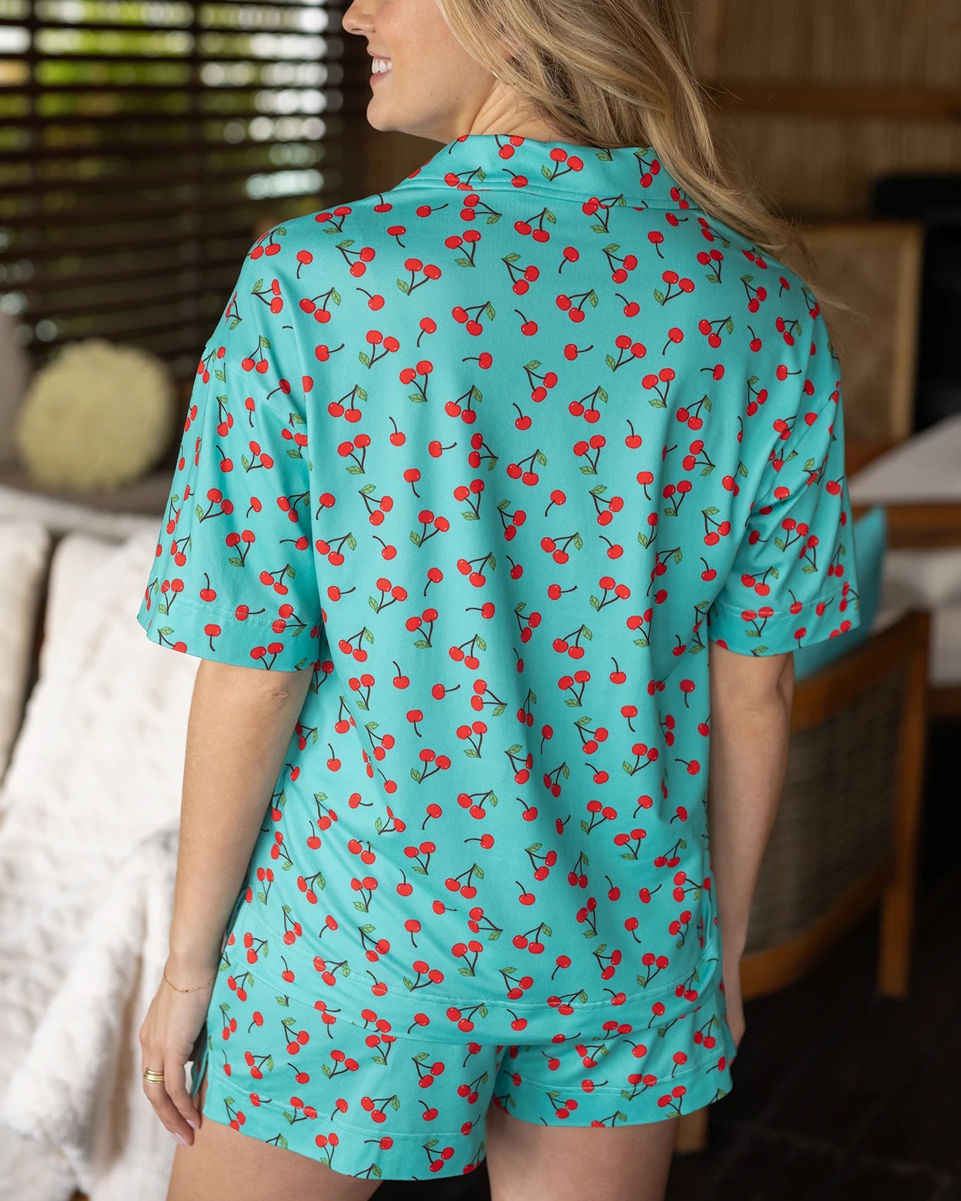 Live-In Short Sleeve Pajama Set in Cherry Print