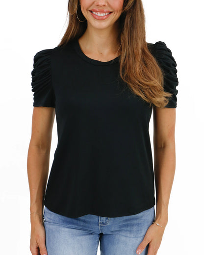 Front view ruched top in black
