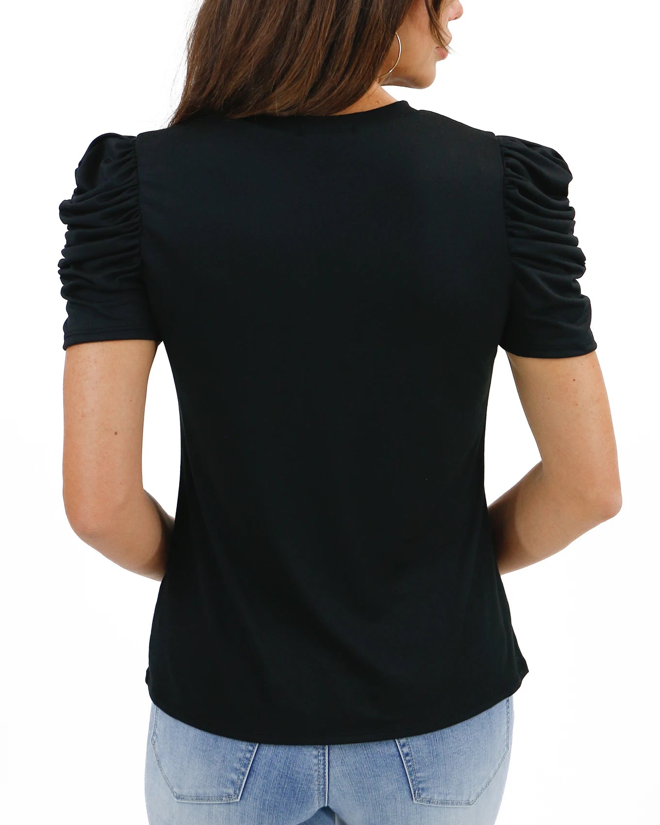 Back view ruched top in black