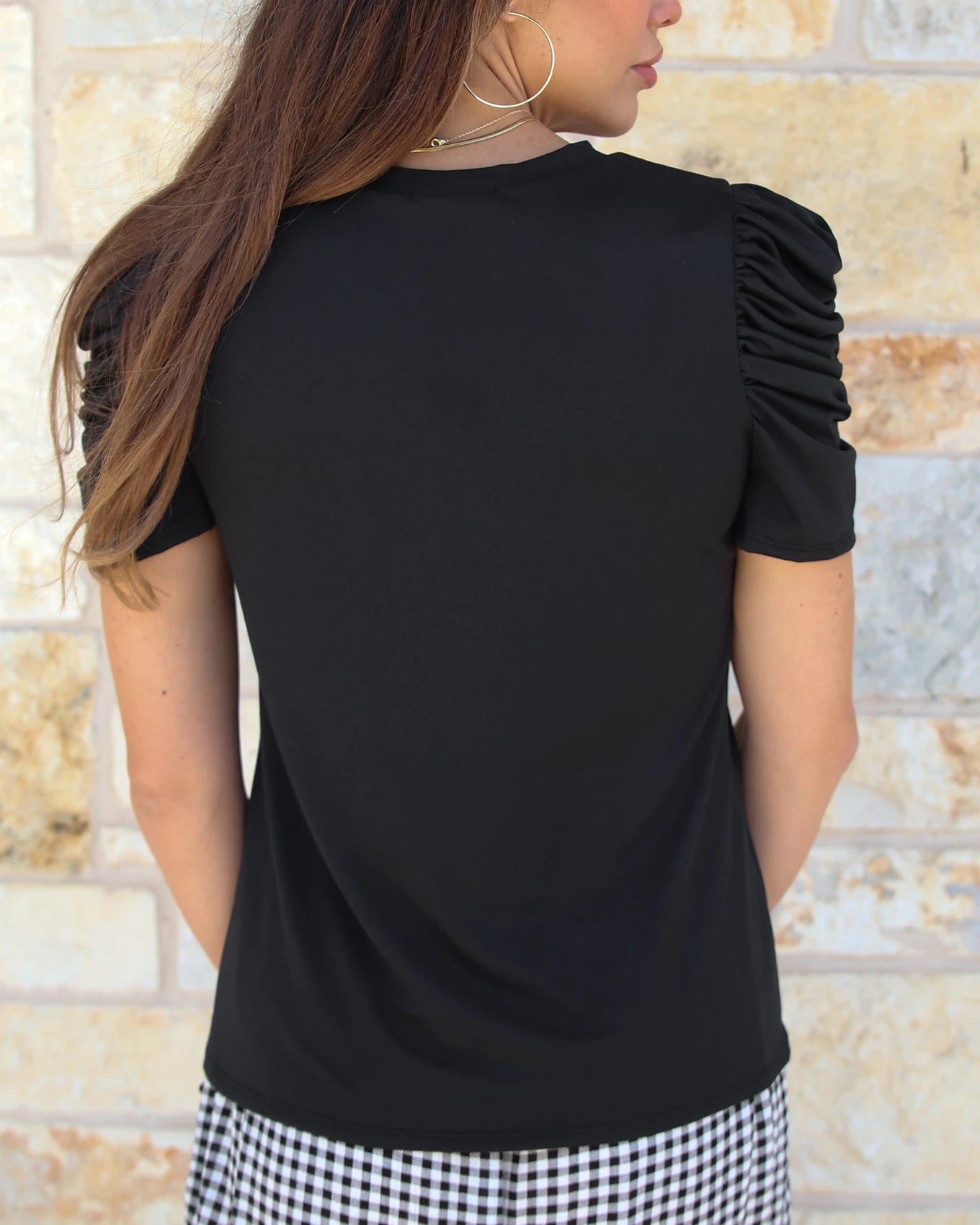 Back view ruched top in black