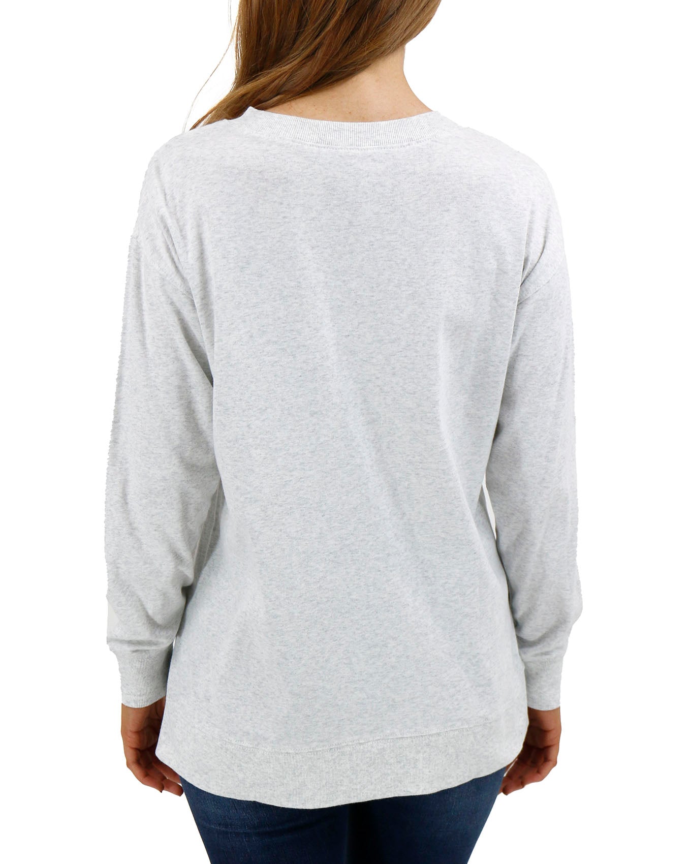 back view stock shot of grey long sleeve tee