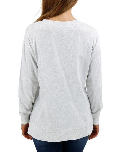 back view stock shot of grey long sleeve tee