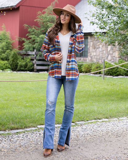 full body view of ribbed long sleeve top in heathered oatmeal