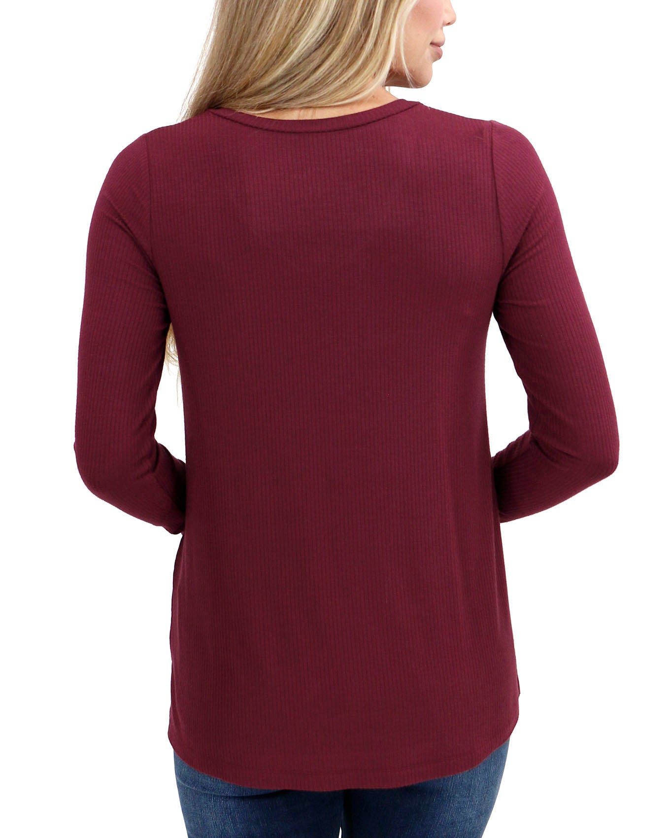 Wine Ribbed Long Sleeve Top - FINAL SALE